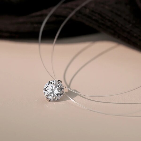 Solitaire Moissanite Pendant – 0.5ct/1ct/2ct, Invisible Chain