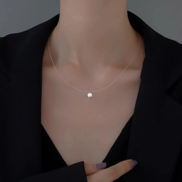 Solitaire Moissanite Pendant – 0.5ct/1ct/2ct, Invisible Chain