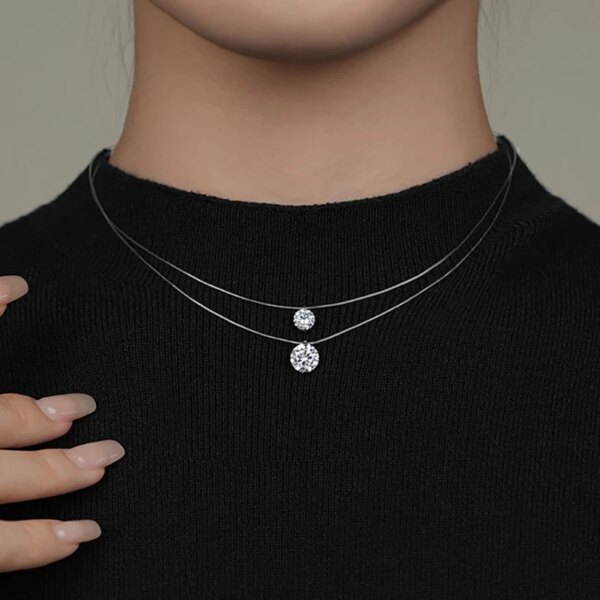 Solitaire Moissanite Pendant – 0.5ct/1ct/2ct, Invisible Chain