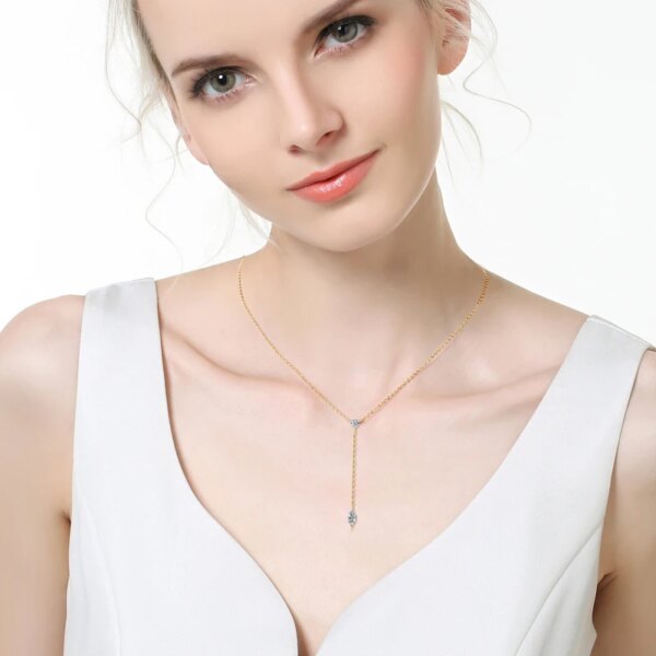 Moissanite Y-Shape Necklace – Marquise & Round Cut, 925 Silver
