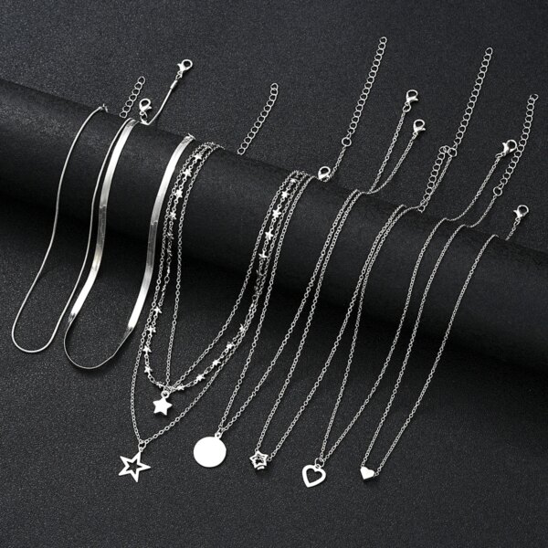 9 Pcs Simple Choker Necklaces