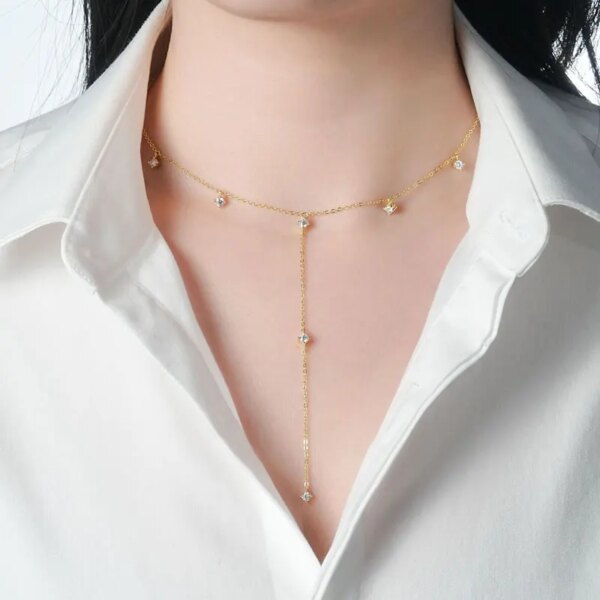 3mm Moissanite Y-Shape Tassel Necklace – 925 Silver