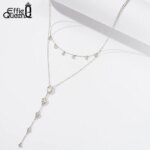 EFFIE QUEEN Exquisite Y-Shaped Choker Necklace 925 Sterling Silver Double Layer O-Chain With Cubic Zirconia Decor Present BQN16