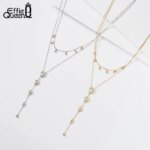 EFFIE QUEEN Exquisite Y-Shaped Choker Necklace 925 Sterling Silver Double Layer O-Chain With Cubic Zirconia Decor Present BQN16