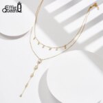 EFFIE QUEEN Exquisite Y-Shaped Choker Necklace 925 Sterling Silver Double Layer O-Chain With Cubic Zirconia Decor Present BQN16