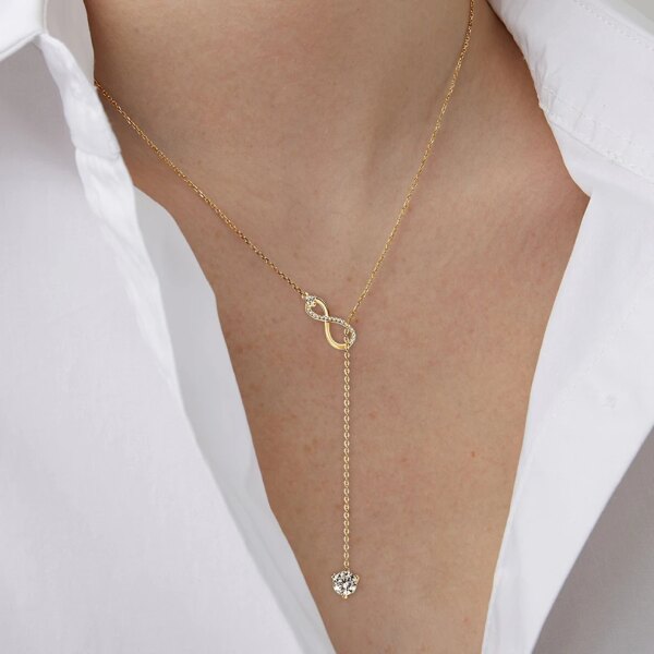 Anziw Infinity Moissanite Necklace – 925 Silver, D Color, Y-Shape