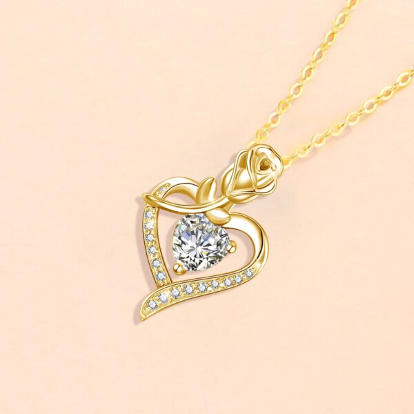Szjinao Rose Heart Moissanite Necklace – 925 Silver