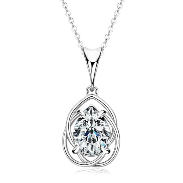 IOGOU 2.0ct Pear Cut Moissanite Pendant – Adjustable 925 Silver Chain