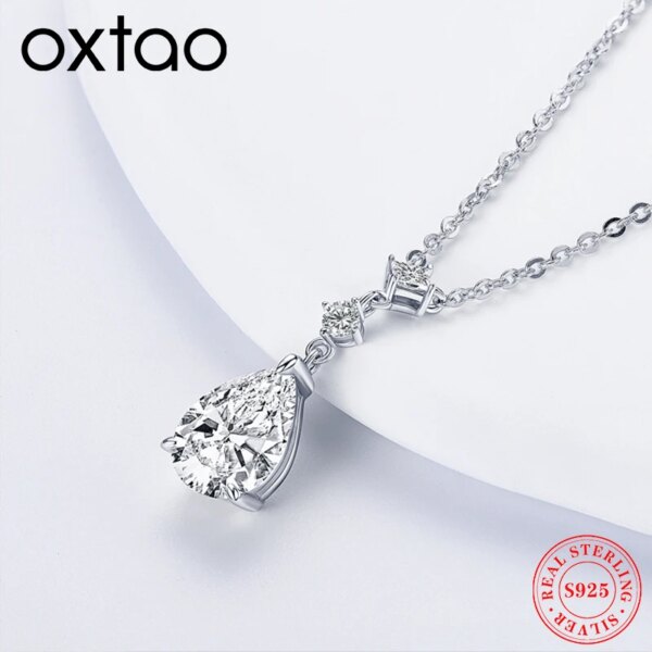 OXTAO 7x10mm 2.0ct Water Drop Moissanite Necklace – Adjustable, 925 Silver