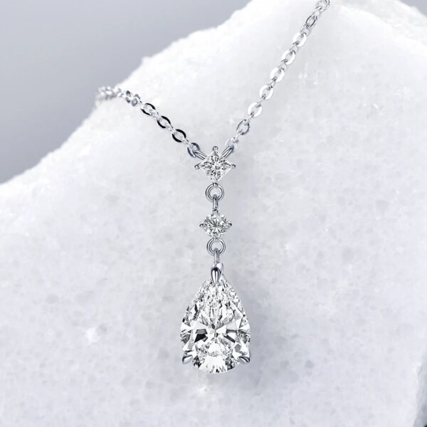 OXTAO 7x10mm 2.0ct Water Drop Moissanite Necklace – Adjustable, 925 Silver