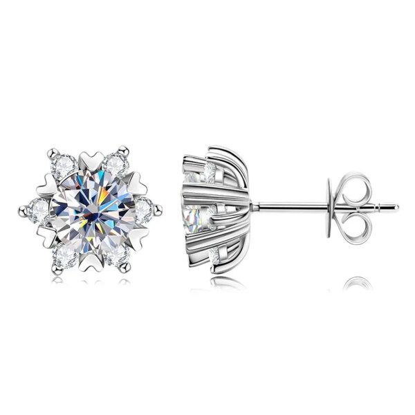 S925 Silver Moissanite Snowflake Earrings – 6-Claw Design