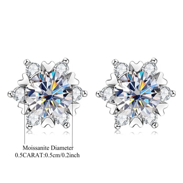S925 Silver Moissanite Snowflake Earrings – 6-Claw Design