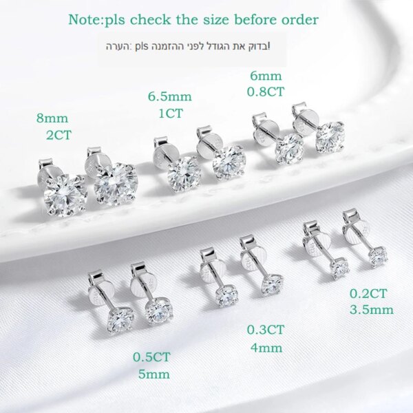 Smyoue Each 0.2-2CT GRA Certified Moissanite Stud Earrings for Women 4 Claw Sparkling Wedding Party Jewelry Sterling Silver S925