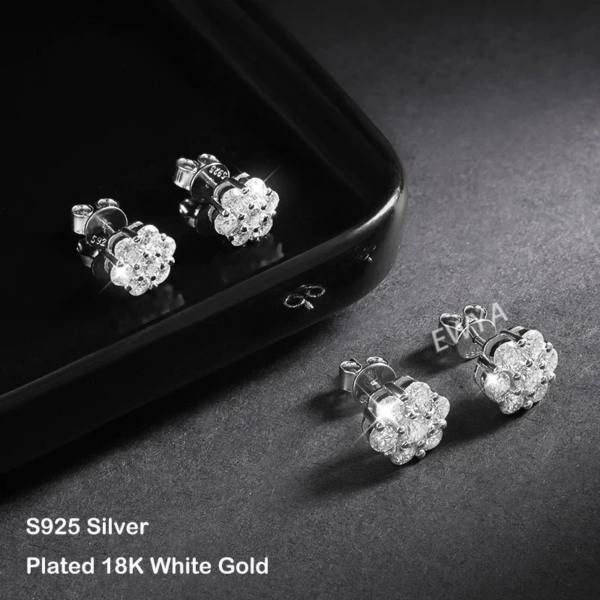 EWYA 1.4CT Moissanite Flower Stud Earrings – 7 Stones, 925 Silver