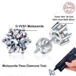 NeeTim 2CT Moissanite Stud Earrings – White Gold Plated 925 Silver