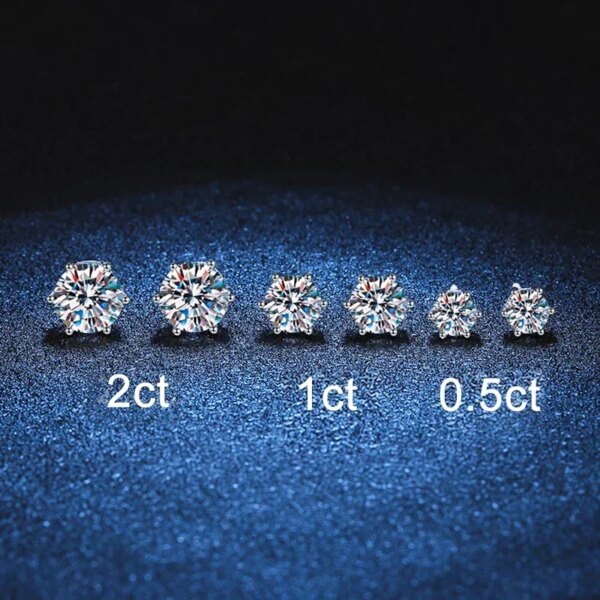 NeeTim 2CT Moissanite Stud Earrings – White Gold Plated 925 Silver