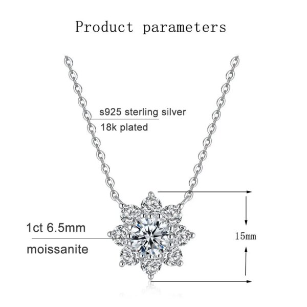 KNOBSPIN GRA Moissanite Flower Pendant Necklace – 18K White Gold Plated 925 Silver