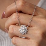 KNOBSPIN GRA Moissanite Flower Pendant Necklace – 18K White Gold Plated 925 Silver