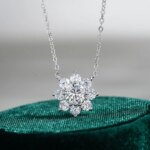 KNOBSPIN GRA Moissanite Flower Pendant Necklace – 18K White Gold Plated 925 Silver