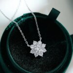 KNOBSPIN GRA Moissanite Flower Pendant Necklace – 18K White Gold Plated 925 Silver