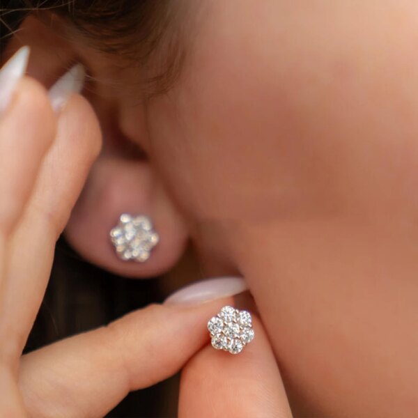 2.5/3/5mm Moissanite Cluster Flower Stud Earrings GRA Certified 925 Sterling Silver Party Wedding Earrings for Women Jewelry