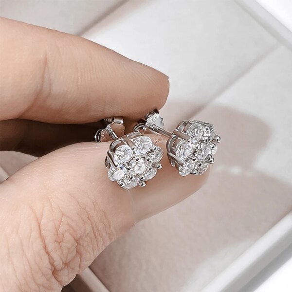 2.5/3/5mm Moissanite Cluster Flower Stud Earrings GRA Certified 925 Sterling Silver Party Wedding Earrings for Women Jewelry