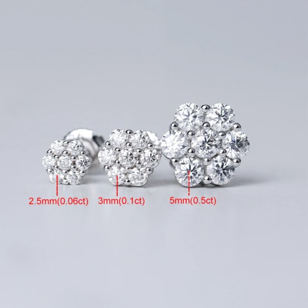 2.5/3/5mm Moissanite Cluster Flower Stud Earrings GRA Certified 925 Sterling Silver Party Wedding Earrings for Women Jewelry