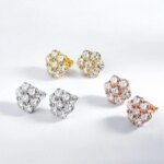 FEOBUR 7CT 5mm Flower Full Moissanite Stud Earrings for Women 925 Sterling Silver Diamond Cluster Earring Wedding Jewelry Gift