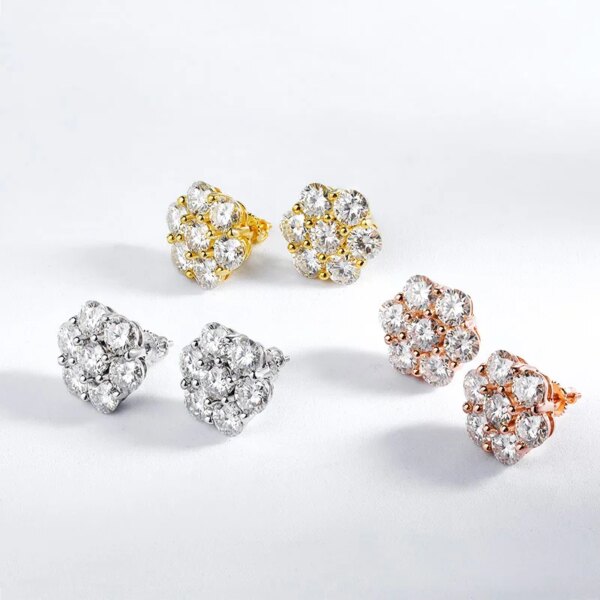 FEOBUR 7CT 5mm Flower Full Moissanite Stud Earrings for Women 925 Sterling Silver Diamond Cluster Earring Wedding Jewelry Gift