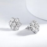 FEOBUR 7CT 5mm Flower Full Moissanite Stud Earrings for Women 925 Sterling Silver Diamond Cluster Earring Wedding Jewelry Gift