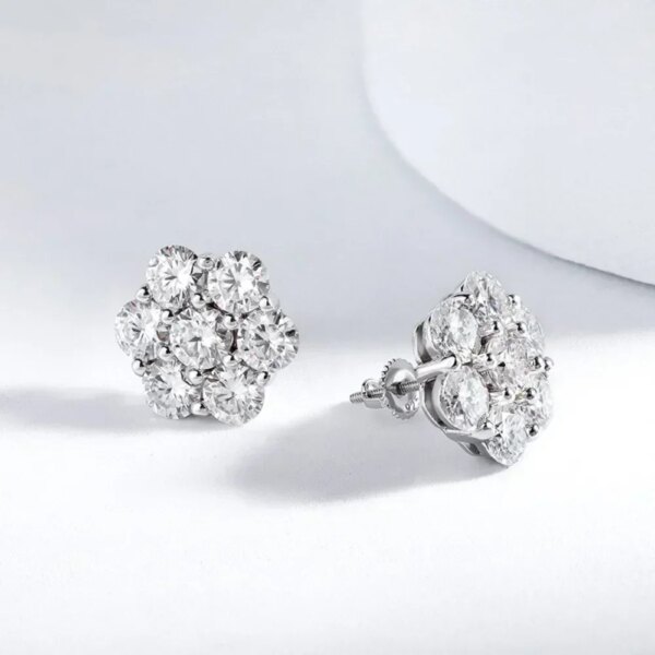 FEOBUR 7CT 5mm Flower Full Moissanite Stud Earrings for Women 925 Sterling Silver Diamond Cluster Earring Wedding Jewelry Gift