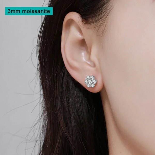 FEOBUR 7CT 5mm Flower Full Moissanite Stud Earrings for Women 925 Sterling Silver Diamond Cluster Earring Wedding Jewelry Gift