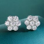 FEOBUR 7CT 5mm Flower Full Moissanite Stud Earrings for Women 925 Sterling Silver Diamond Cluster Earring Wedding Jewelry Gift