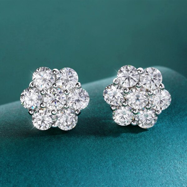 FEOBUR 7CT 5mm Flower Full Moissanite Stud Earrings for Women 925 Sterling Silver Diamond Cluster Earring Wedding Jewelry Gift