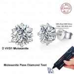 NeeTim 0.3ct-2ct Moissanite Earrings Lab Diamond 925 Sterling Silver with Gold Plated Snowflake Studs Earring Wedding Jewelry