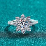 NeeTim 1–2CT Moissanite Eternity Flower Ring – Gold Plated 925 Silver
