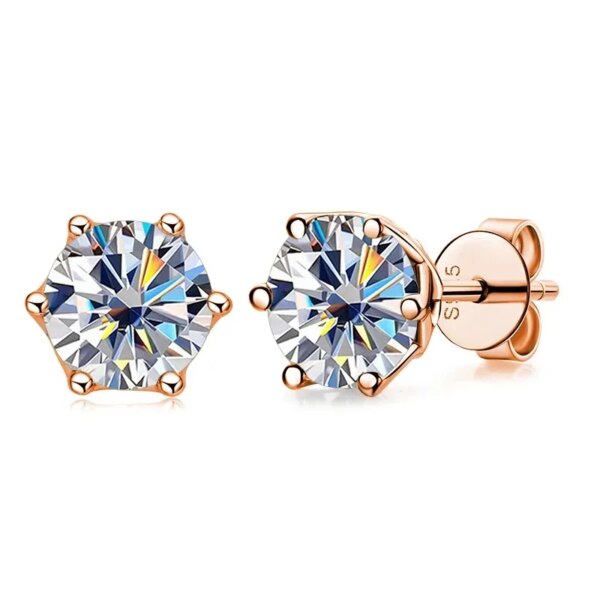 GRA Certified 0.5–1CT D Color Moissanite Stud Earrings – Gold Plated 925 Silver