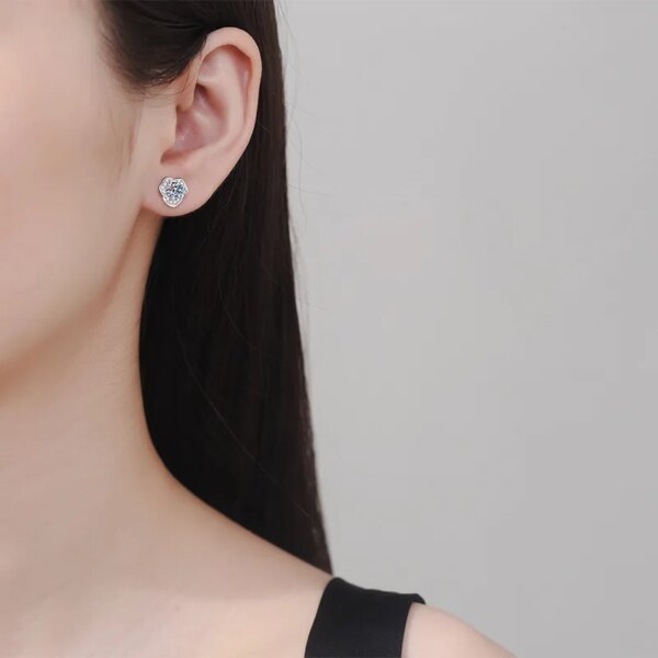 0.5CT Moissanite Camellia Earrings – Classic Elegant 925 Silver