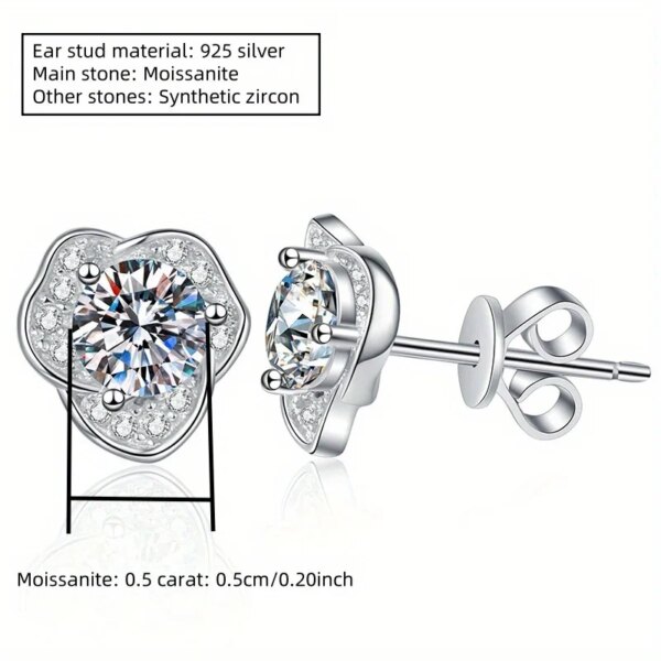 0.5CT Moissanite Camellia Earrings – Classic Elegant 925 Silver