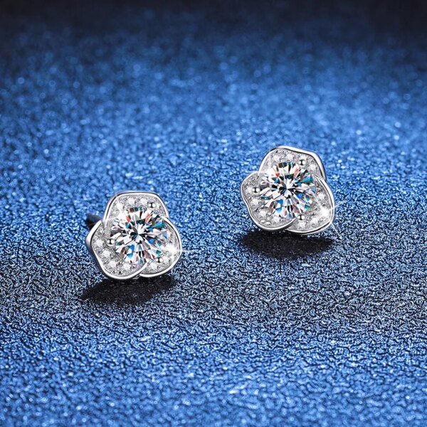 0.5CT Moissanite Camellia Earrings – Classic Elegant 925 Silver