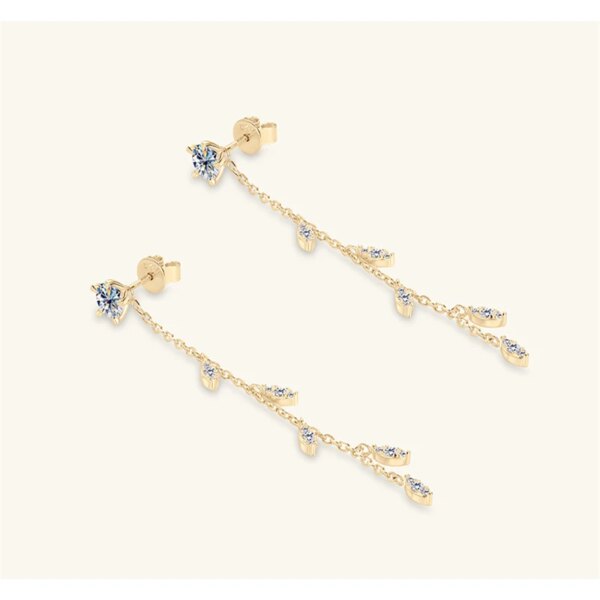 Lnngy Tassel Kjedeøredobber 925 Sølv Moissanite 5mm & 3mm