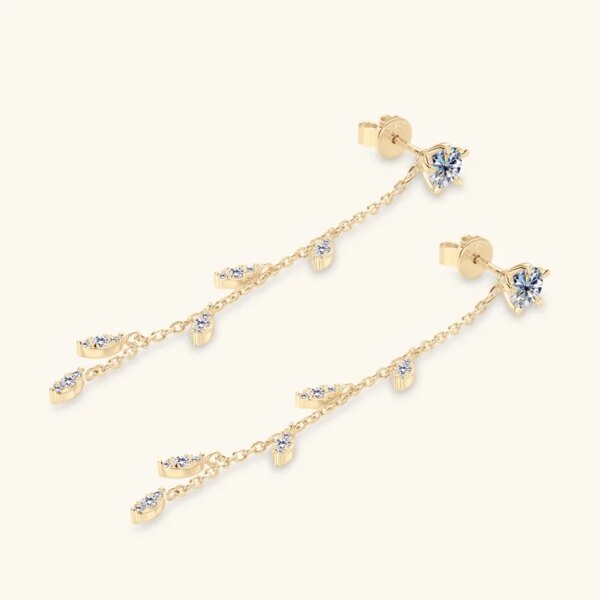 Lnngy Tassel Kjedeøredobber 925 Sølv Moissanite 5mm & 3mm