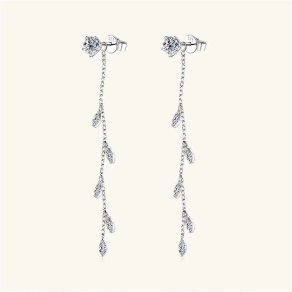Lnngy Tassel Kjedeøredobber 925 Sølv Moissanite 5mm & 3mm