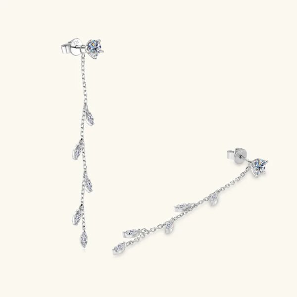 Lnngy Tassel Kjedeøredobber 925 Sølv Moissanite 5mm & 3mm