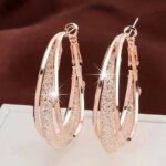 Gold Color Crystal Stone Hoop Earrings Twisted Metal Shape