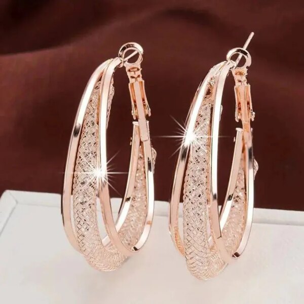 Gold Color Crystal Stone Hoop Earrings Twisted Metal Shape
