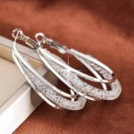 Gold Color Crystal Stone Hoop Earrings Twisted Metal Shape