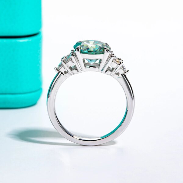 AnuJewel 3ct Round Cut Blue Green Color Moissanite Engagement Ring