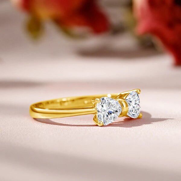 Heart Shaped Moissanite Bowknot Ring 14K Gold