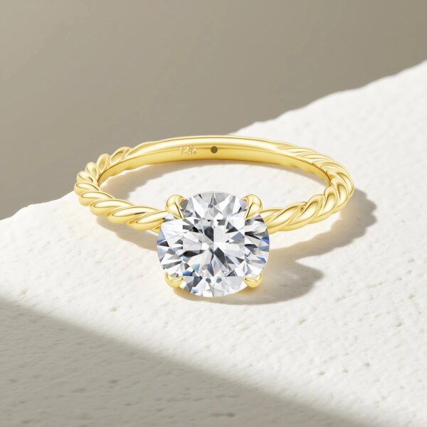 Classic Rope Round Solitaire 14K Yellow Gold Ring